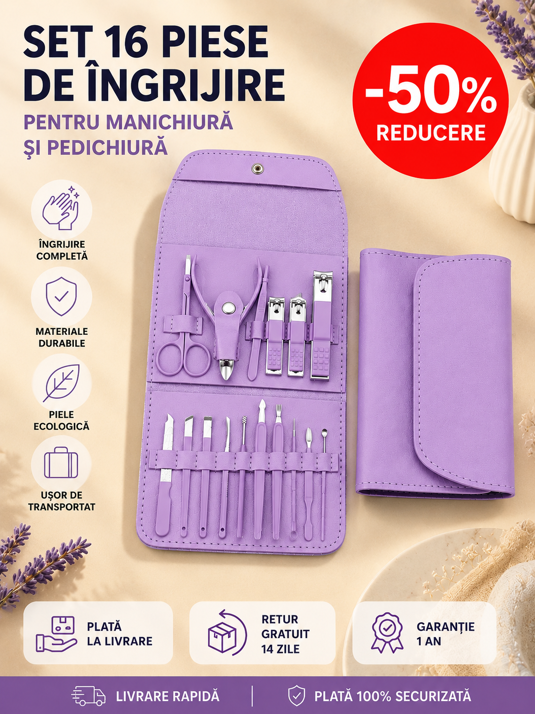 Set Profesional Manichiură & Pedichiură & Față - 16 Piese