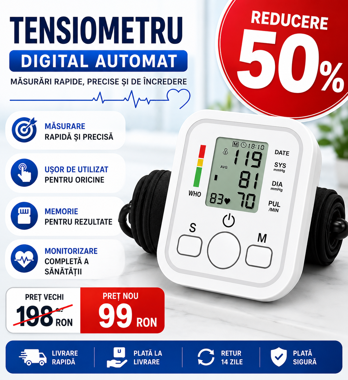 Tensiometru Digital Automat – Monitorizare Rapidă și Precisă