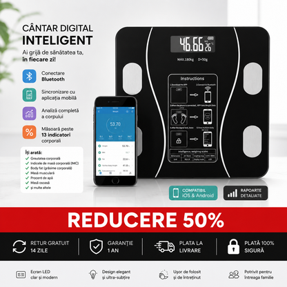 Cântar Digital Inteligent Bluetooth Cu Ecran LED